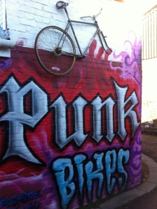 Mural outside Punk Bikes, Cardiff, painted by Spike from Trackside Studio